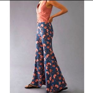 NWT Anthropology Blue Floral Drapery Flare Pants sz 8